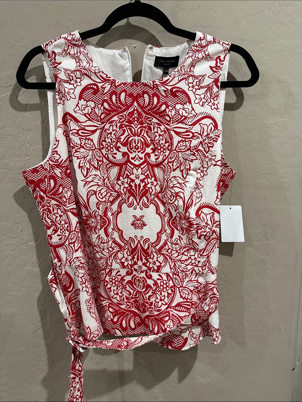 Ted Baker White and Red Printed Tie-Detail Sleeveless Camisole